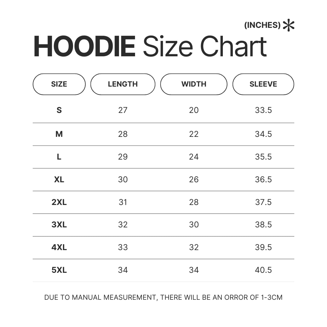 Hoodie Size Chart - Kagurabachi Shop