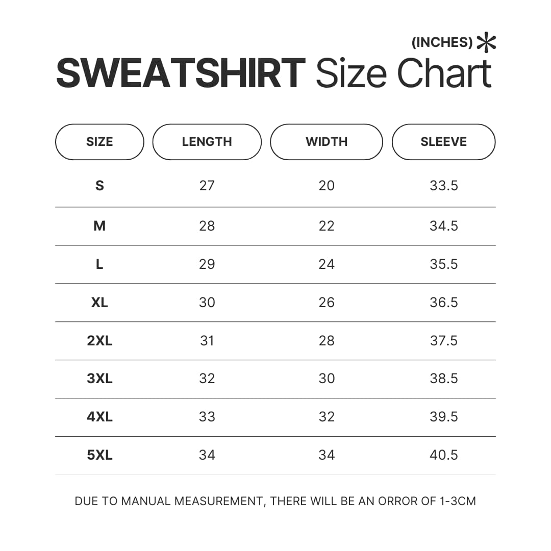 Sweatshirt Size Chart - Kagurabachi Shop