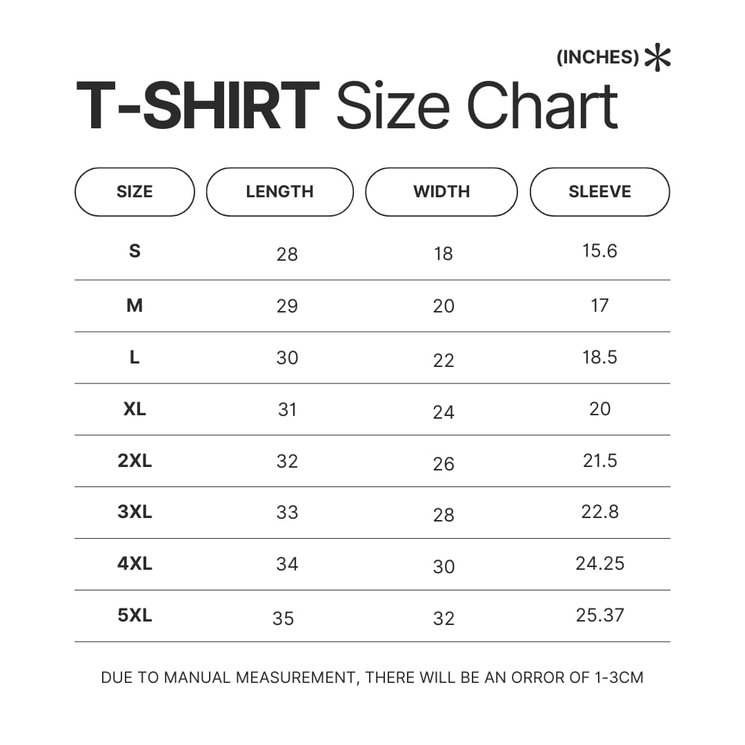 T shirt Size Chart - Kagurabachi Shop