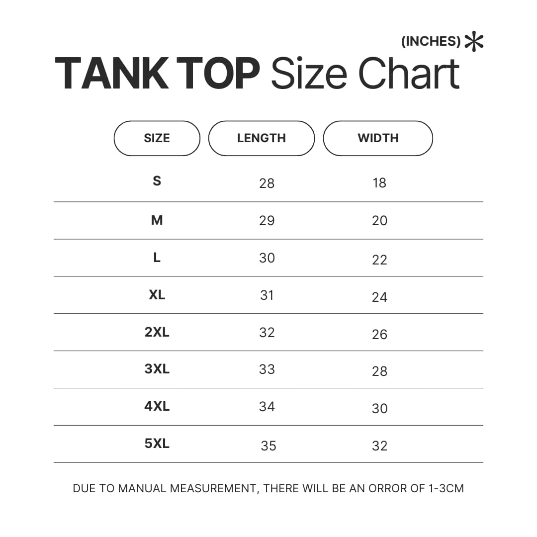 Tank Top Size Chart - Kagurabachi Shop